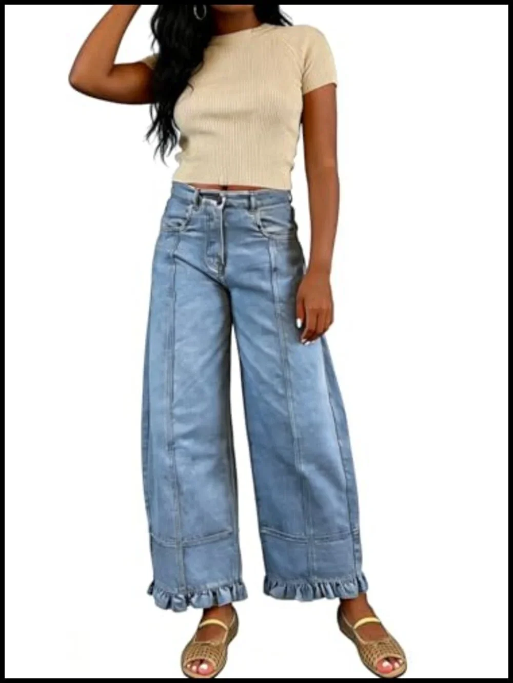 Floral Print Wide Leg Barrel Jeans Y2k Patchwork Baggy Denim